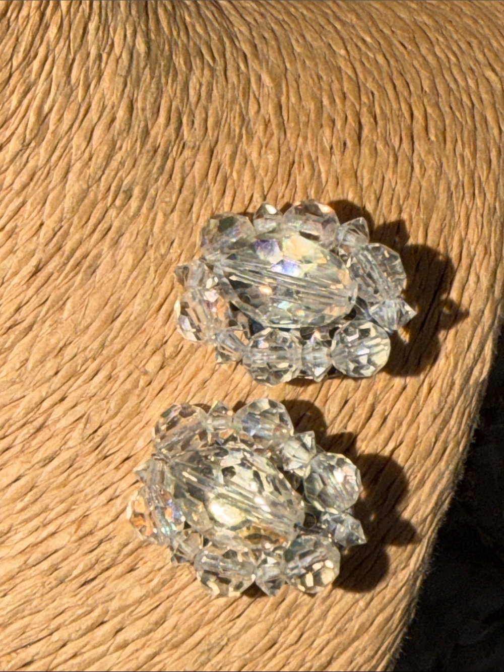 Vintage Clear Crystal Cluster Clip-On Earrings - Clear